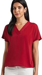 Women's Regular Fit Half Sleeve V Neck Formal Top