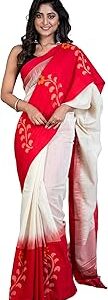 Bengal looms India Double Warp Khaddar Kadiyal Skirt Border Jamdani Saree for Women - Cotton Saree for Women