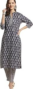 Indigo Cotton Printed Straight Kurta with Pant | Kurta Set for Women_2XL
