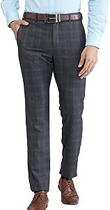 Men's Slim Fit Checks Pattern Poly Viscose Blend Flat Front Formal Trouser