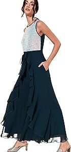 Women's Teal & Silver Round Neck Sleeveless Embellished Regular Jumpsuit