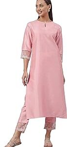 Women's Silk Blend Straight Kurta with Pant Set