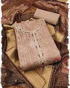 Women's Chanderi Jacquard Butti Salwar Suit Dress Material