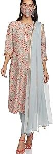 Women Tea Green Poly Metallic Straight Suit Set