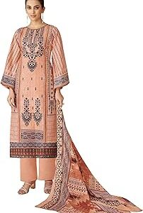 Unstitched Cotton Suit Dress Material Set: Pakistani Print Top Fabric with Embroidery | Customizable Solid Bottoms | Cotton Fancy Dupatta