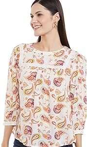 Womens Printed Viscose Round Neck Regular Fit Top