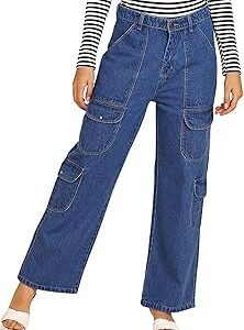 Fashion Women High Waist Baggy Wide Leg Straight Fit Cargo Jeans (WJ2-1211-$)