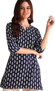 Women's Short Kurti in Black Rayon Cotton Blend | Ladies Ethnic Tunic | Office