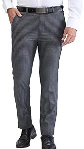 Men's Mid Rise Super Slim Fit Checks Pattern Polyviscose Blend Flat Front Formal Trouser
