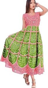 Women's Cotton Jaipuri Printed Kurti Long Midi Maxi Dress (Free Size Up to 44XL) - Multi05 Multicolour