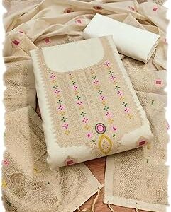 Chanderi Suit Vol 5 | Pure Chanderi Banarasi Silk (3m) | Soft Cotton Bottom (2.5m) | Woven Chanderi Banarasi Silk Dupatta (2.3m) with Tassels, Unstitched Material, Fits up to 60?, Length 48