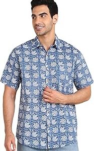 Cotton Hand Block Print Half Sleeves Summer Shirt for Men