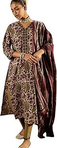Women Pure Cotton Printed Straight Kurta Pant With Dupatta Set