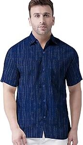 Men's Khadie Cotton Half Sleeves Striped Casual Shirt with Front Pocket