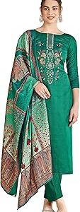 Women's Unstitched Woollen Pure Pashmina Embroidered Salwar Suit Dress Material with Pashmina Printed Shawl Dupatta