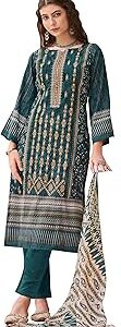 Unstitched Karachi Lawn Cotton Pakistani Digital Printed Embroidered Suit Dress Material with Unstitched Bottoms and Cotton Dupatta