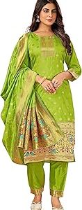 CLOTHING Women's Litchi Silk Paithani Suitt | Kurta Set | Unstitched Kurta With Pant With Dupatta | Full Kurta set
