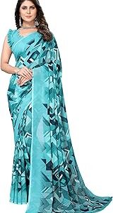 Women's Trendy Printed Georgette Red Color Saree with Blouse Material