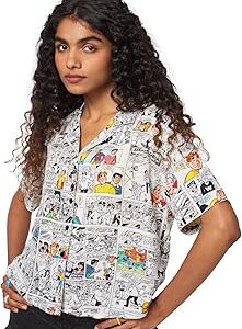 | Official Archie: Comic Strip Women and Girl Hawaiian Shirts|Regular fit Half Sleeve Graphic Printed| 100% Rayon White Color Women Hawaiian Shirts