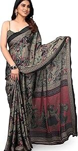 Women's Plain Weave Chiffon Ethnic Motif Printed Saree with Blouse Piece