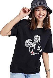 Women's Printed Relaxed Cotton Half Sleeve Round Neck Oversized Loose Fit T-Shirt (Disney Assorted Prints)