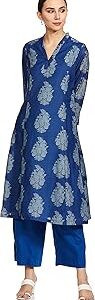 Women Royal Blue Art Silk Kurta Pants Set