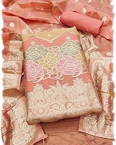 Banarasi Organza Cut Paste Suit Set with Silk Jacquard Dupatta, Heavy American Crape Bottom, 2.5 Meter,