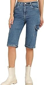 Women's Denim Straight Fit Cargo Capris