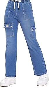 Women's Loose Fit Wide Leg Denim Cargo