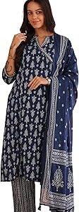 Women's Cotton Cambric Knee Length Mandarin Collar Floral Printed Regular Fitted Straight Kurta Pant With Dupatta