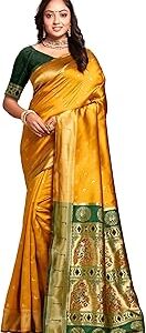 Women's Pure Kanjivaram Silk Saree Paithani Soft Wedding Sarees With Blouse Piece (Chand paithani)