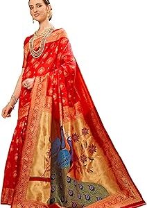 Women's Paithani Silk Blend Woven Saree With Blouse Piece