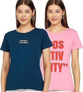 Women's Solid Cotton Stretch Half Sleeve Round Neck Regular Fit T-Shirt (Pack of 2)