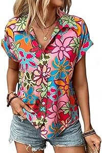 Shirt for Women Stylish Western|Shirt Type top|Short Sleeve|Fabric Rayon| Collar Neck |Bright Floral Print|Casual Regular fit