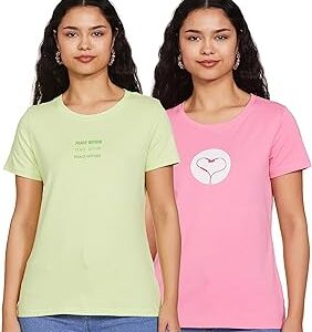 Women's Solid Cotton Stretch Half Sleeve Round Neck Regular Fit T-Shirt (Pack of 2)
