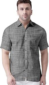 Men's Pure Khadie Cotton Regular Fit Half Sleeves Striped Casaul Shirt