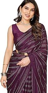 Women Soft Rimzim Silk Striped Pattern Ready To Wear Embroidery Saree (2055)