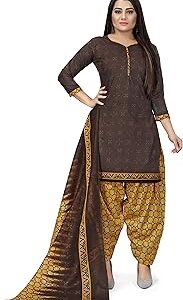 Women's Brown Cotton Printed Unstitched Salwar Suit Material(JOPLVSM4156)