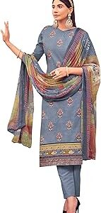 Unstitched Printed Mirror Work Bandhani Printed Cotton Salwar Suits Dress Material with Printed Chiffon Dupatta