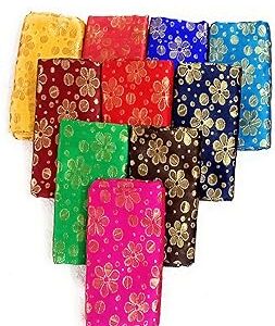 Silk-Cotton Blouse Piece Material for Women, Unstitched, Combo of 10 (1 Meter Each) - Navratri Special, Durga Puja Special, Oti Bharan, Ugadi Special -CA15