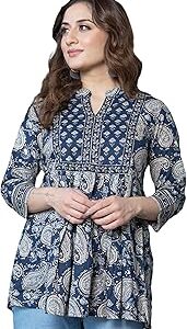 Women's Pure Cotton Paisley Printed Tunic Top ? Comfortable Everyday Wear