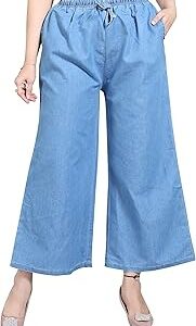 Women's Denim Cotton Blend Mid RIS Regular Fit Palazzo Pants - Available Size - M, L, XL, 2XL, 3XL,4XL, 5XL, 6XL