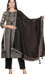 Women's Cotton Mothers Day Gift Ikat Printed Straight Kurta Pant With Dupatta