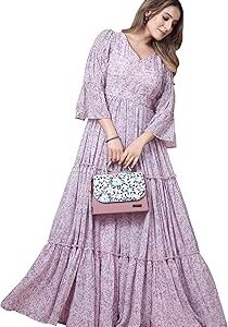 Women's Georgette Fit and Flare Maxi Dress (CT-14-XL_Light Pink