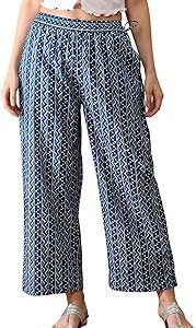 Women High Rise All Over Printed Straight Palazzo with Side Tassel Drawstring