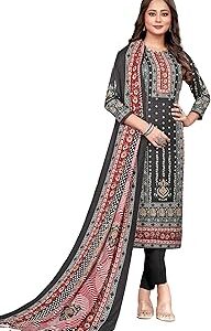 Women's Unstitched Kaani Print Woolen Pashmina Winter wear Dress Material Fabric for Salwar Suit with printed pashmina Kashmiri shawl dupatta (Free size)