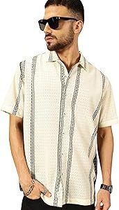 Mens Half Sleeves Cotton Blend Crochet Textured Shirt