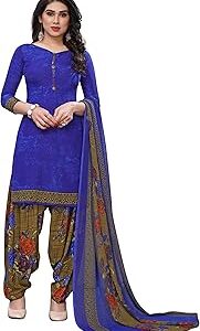 Women's Crepe Dress Material (GULAB Blue FC One Size)