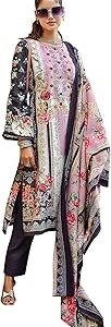 Lawn Cotton Pakistani Embroidered Suit Dress Material with Unstitched Bottoms and Cotton Dupatta