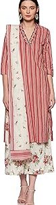 Women Red Cotton Straight Kurta Flared Palazzo Suit Set